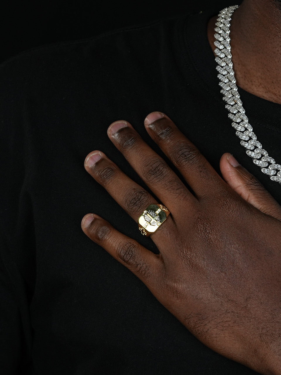 Mens 14k Gold Over Real Solid 925 Silver Cross Ring Size Pinky 7 8