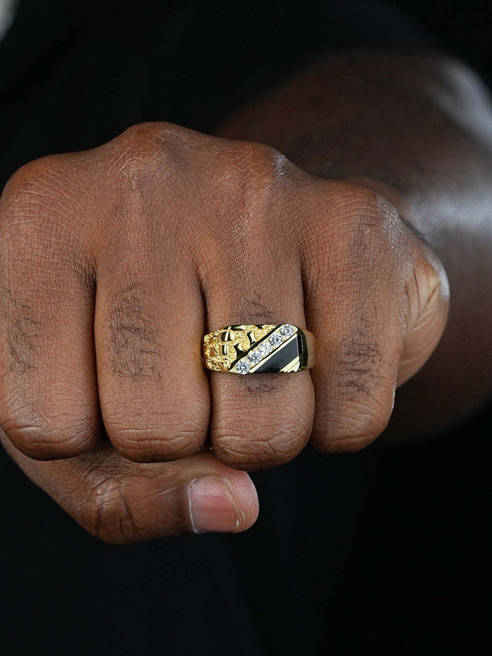 Euro Classic Nugget Ring - Black Edition - 14k Gold Vermeil 925 Silver - CZ Stones