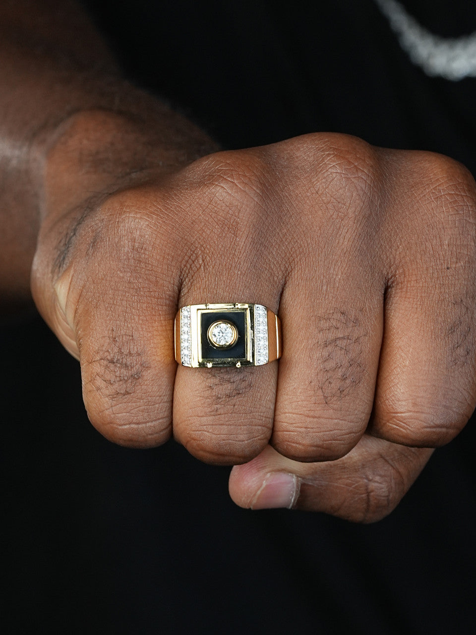 Black Onyx Iced Out Ring - 14k Gold Vermeil 925 Silver - CZ Stones