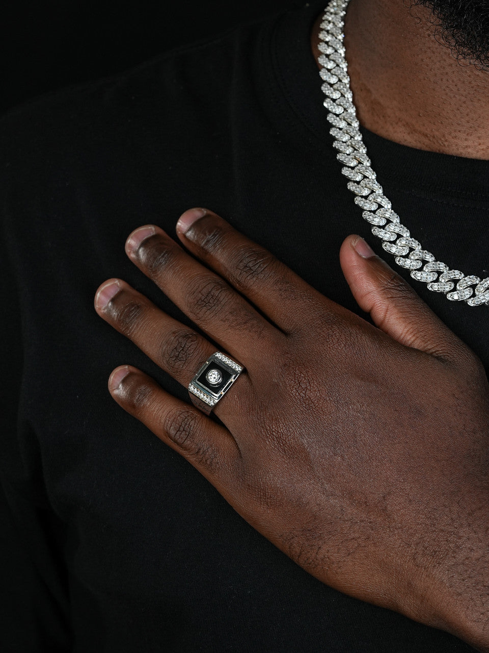 Moissanite Black Onyx Iced Out Ring -925 Silver