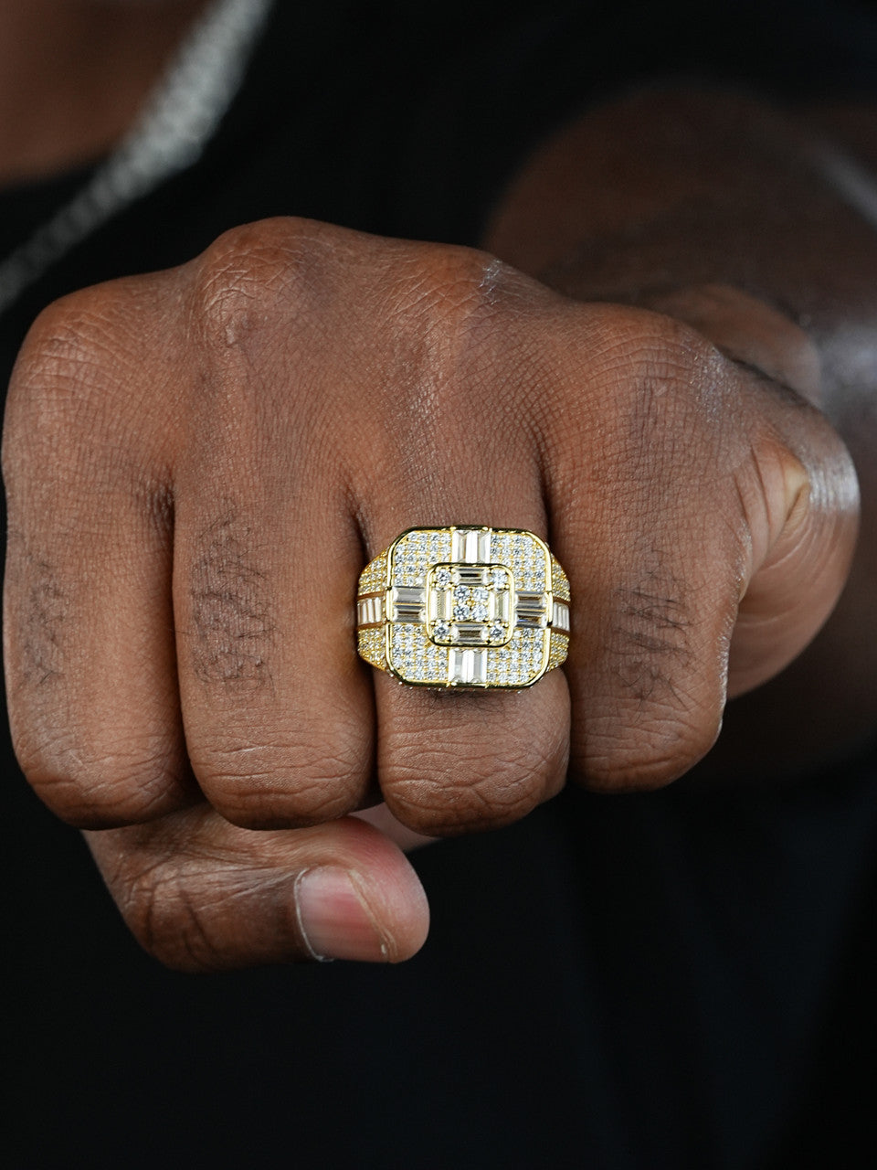 Men's 14k Gold Vermeil Over Solid 925 Silver Red Stone Ring – Hip Hop Iced Pinky Ring (Italy)