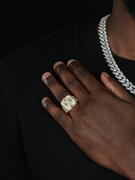 Detroit Iced Out Ring - 14k Gold Vermeil 925 Silver - CZ Baguette Stones