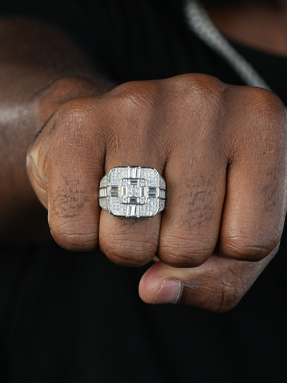Detroit Iced Out Ring - 925 Silver - CZ Baguette Stones