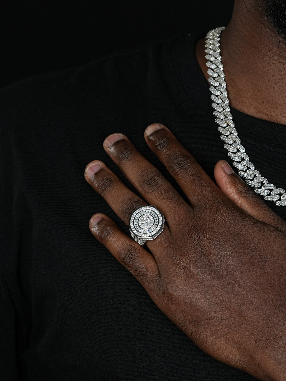 Classic Octagonal Rapper Ring - 925 Silver - Baguette CZ Stones