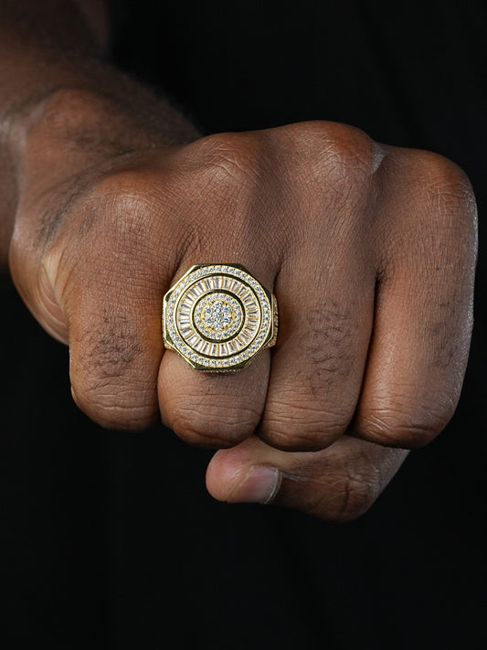 Classic Octagonal Rapper Ring - 14k Gold Vermeil 925 Silver - Baguette CZ Stones