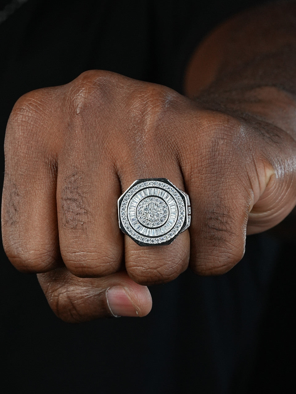 Classic Octagonal Rapper Ring - 925 Silver - Baguette CZ Stones