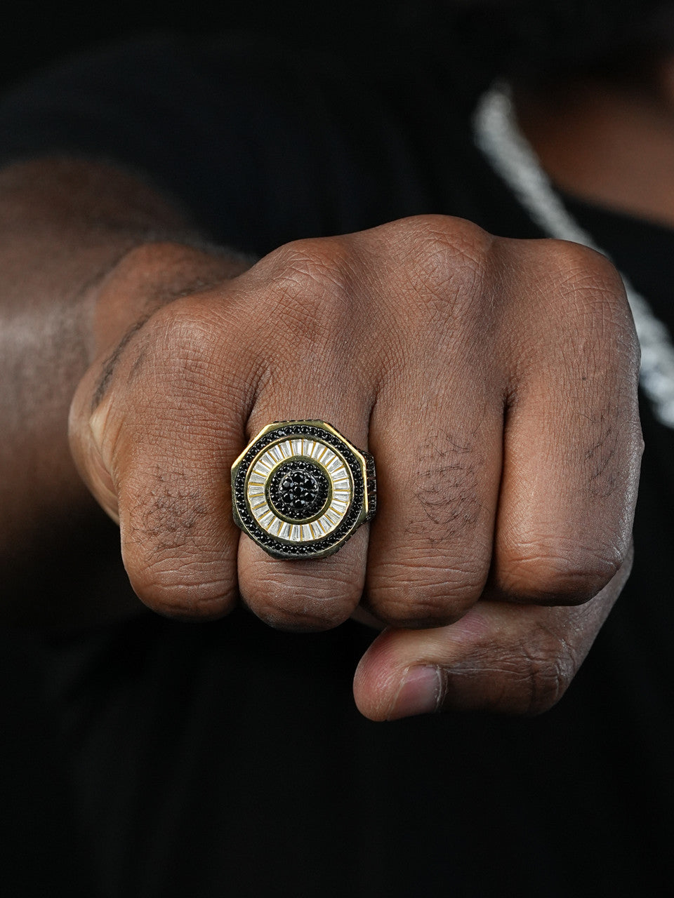 DJ Mixing Board Ring - 14k Gold Vermeil 925 Silver - White & Black CZ Stones
