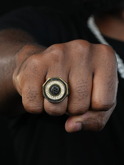 DJ Mixing Board Ring - 14k Gold Vermeil 925 Silver - White & Black CZ Stones