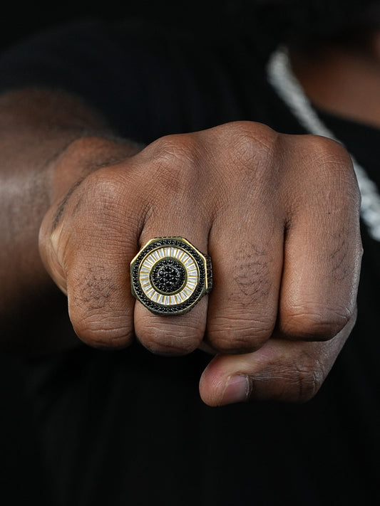 DJ Mixing Board Ring - 14k Gold Vermeil 925 Silver - White & Black CZ Stones