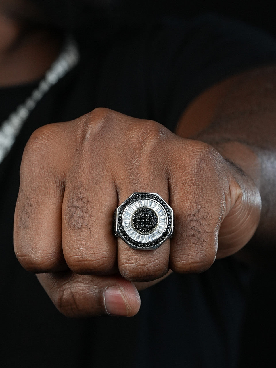 DJ Mixing Board Ring - 925 Silver - White & Black CZ Stones