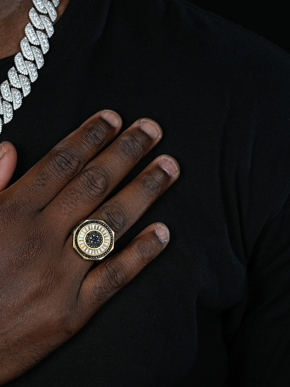 DJ Mixing Board Ring - 14k Gold Vermeil 925 Silver - White & Black CZ Stones