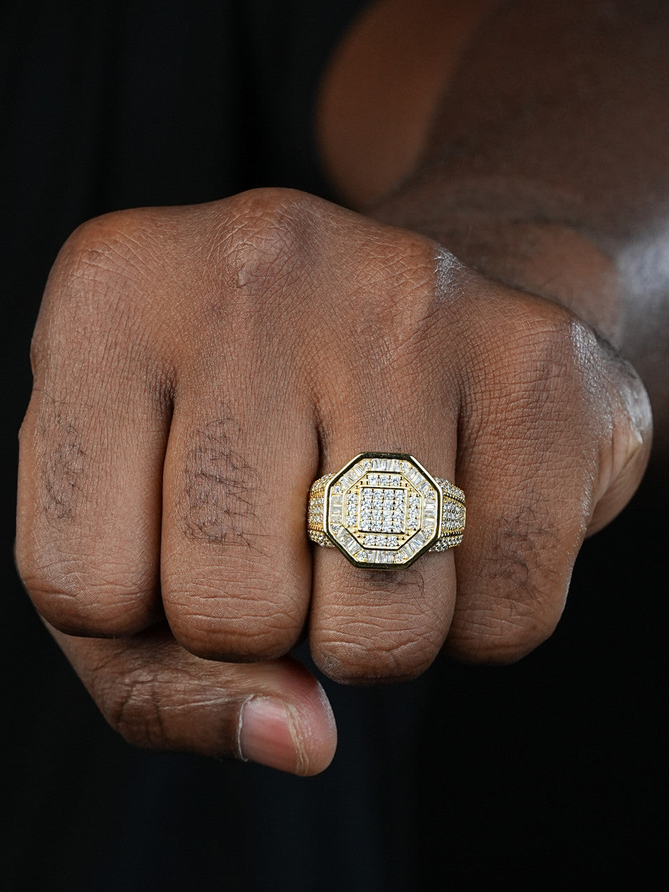 Mafia Boss Ring -14k Gold Vermeil 925 Silver - CZ Stones