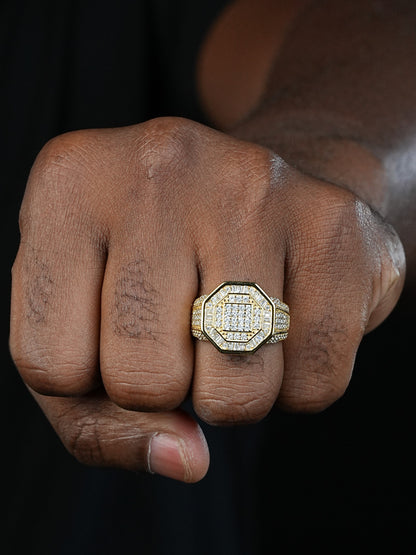 Mafia Boss Ring -14k Gold Vermeil 925 Silver - CZ Stones
