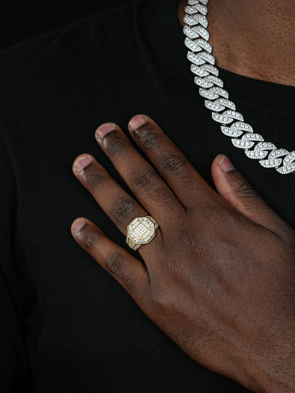 Mafia Boss Ring -14k Gold Vermeil 925 Silver - CZ Stones
