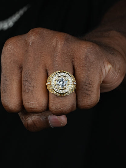 Iconic Big Stone Rapper Ring - 14k Gold Vermeil 925 Silver - CZ Stones