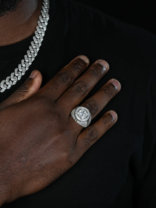 Iconic Big Stone Rapper Ring - 925 Silver - CZ Stones