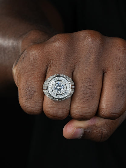 Iconic Big Stone Rapper Ring - 925 Silver - CZ Stones