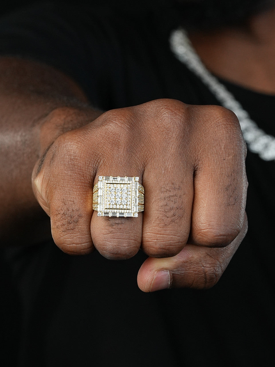 New York Iced Out Ring - 14k Yellow Gold Vermeil/Natural 925 Silver - CZ Stones