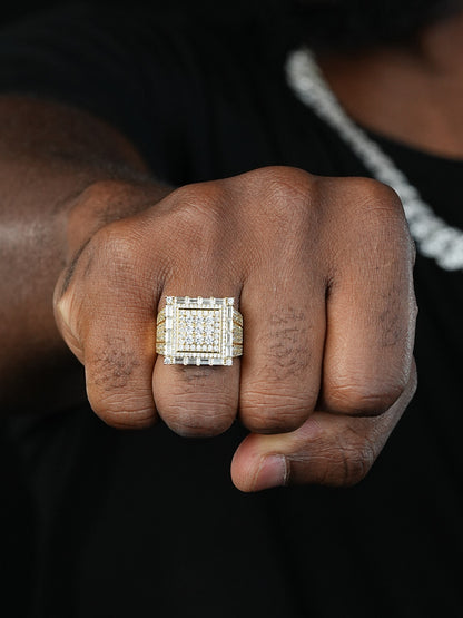 New York Iced Out Ring - 14k Yellow Gold Vermeil/Natural 925 Silver - CZ Stones