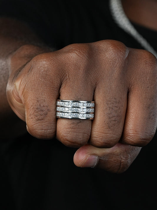 Thick Eternity Band Channel Set - 14k Yellow Gold Vermeil/Natural 925 Silver - CZ Stones