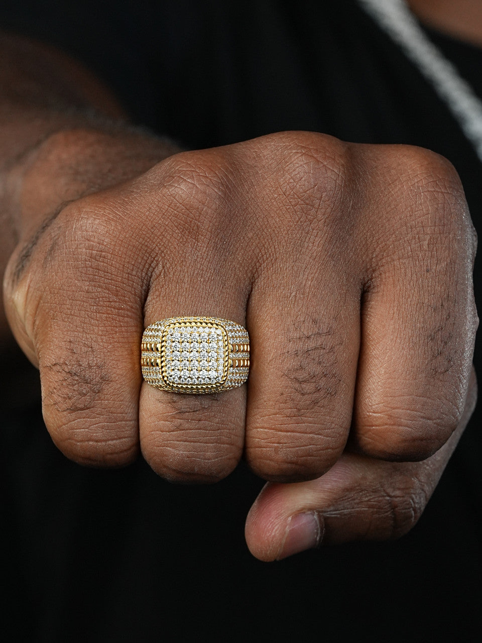 Square Iced Out Chicago Ring - 14k Gold Vermeil 925 Silver - CZ Stones