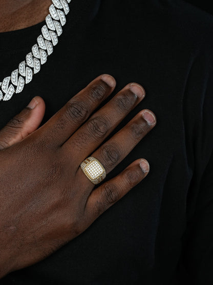 Square Iced Out Chicago Ring - 14k Gold Vermeil 925 Silver - CZ Stones