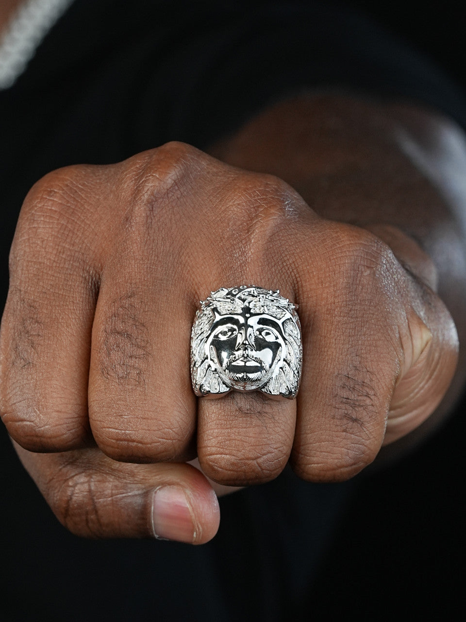 Mens Real Solid 925 Sterling Silver Jesus Face Ring Pinky Hip Hop