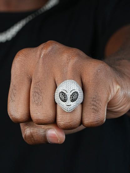Out Of This World Alien Iced Out Ring - 925 Silver - CZ Stones