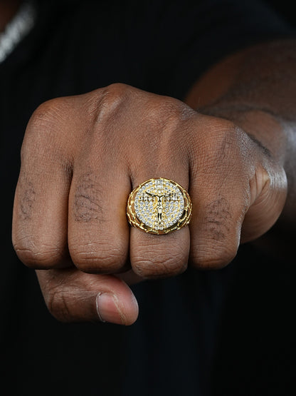Jesus On Cross Nugget Ring - 14k Gold Vermeil 925 Silver - CZ Stones