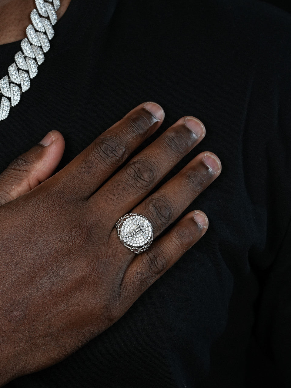 Moissanite Jesus On Cross Nugget Ring - 925 Silver