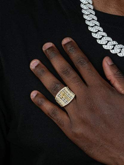 Jesus On Cross Iced Out Baguette Ring - 14k Gold Vermeil 925 Silver - CZ Stones
