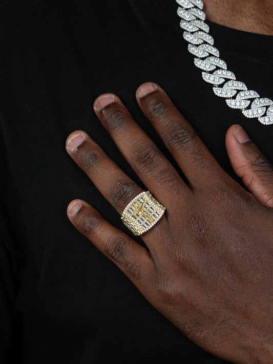 Jesus On Cross Iced Out Baguette Ring - 14k Gold Vermeil 925 Silver - CZ Stones
