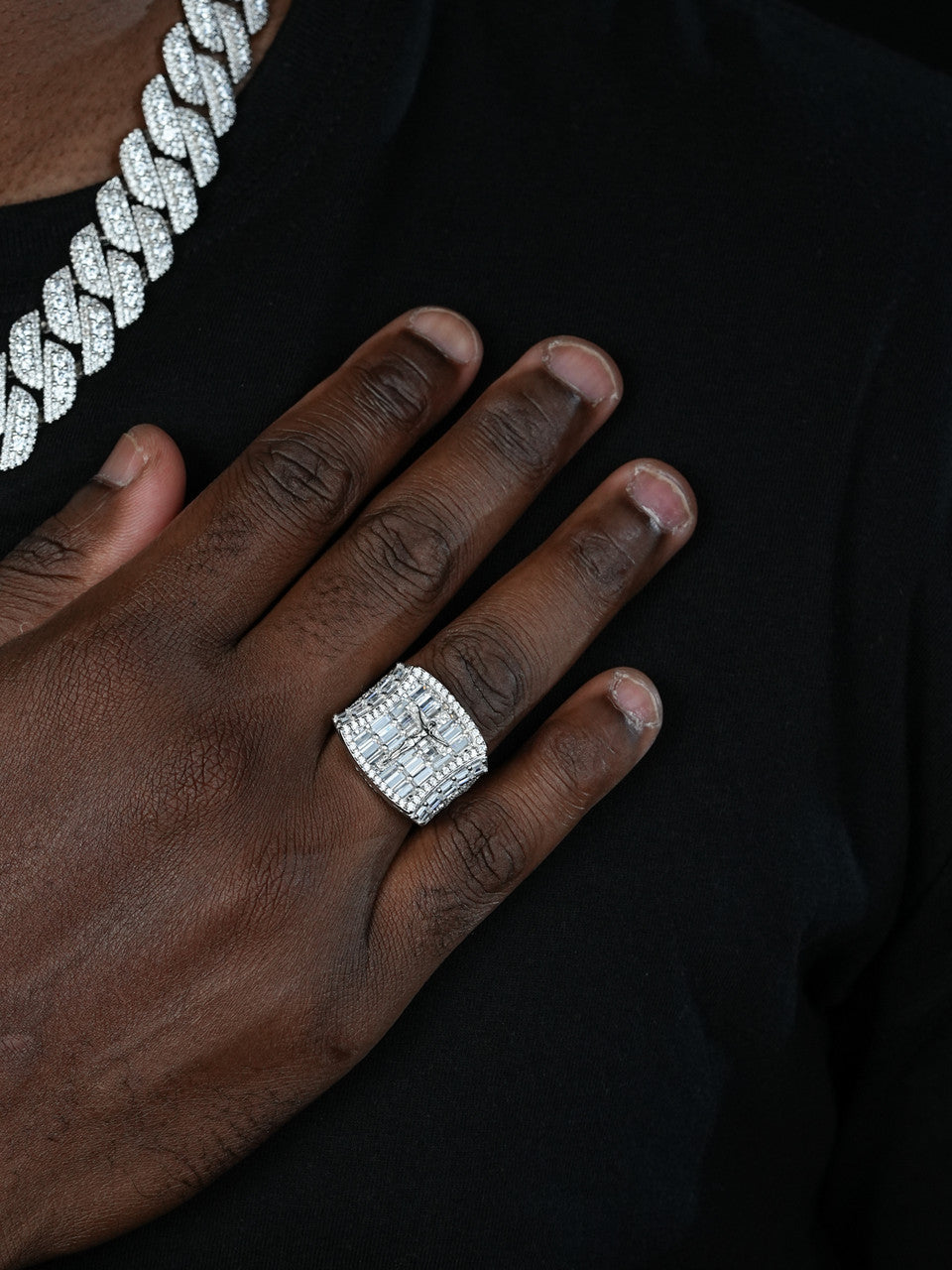 Jesus On Cross Iced Out Baguette Ring - 925 Silver - CZ Stones