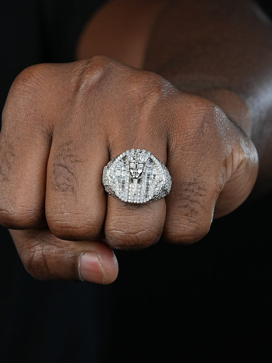 Ancient King Tut Iced Out Ring - 925 Silver - CZ Stones