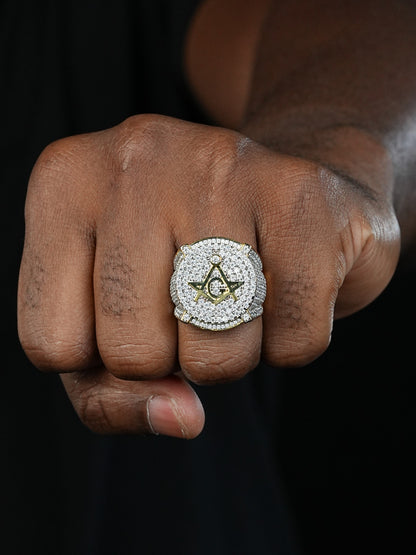 MOISSANITE Freemason - The Secret Iced Out Ring - 14k Gold Vermeil 925 Silver