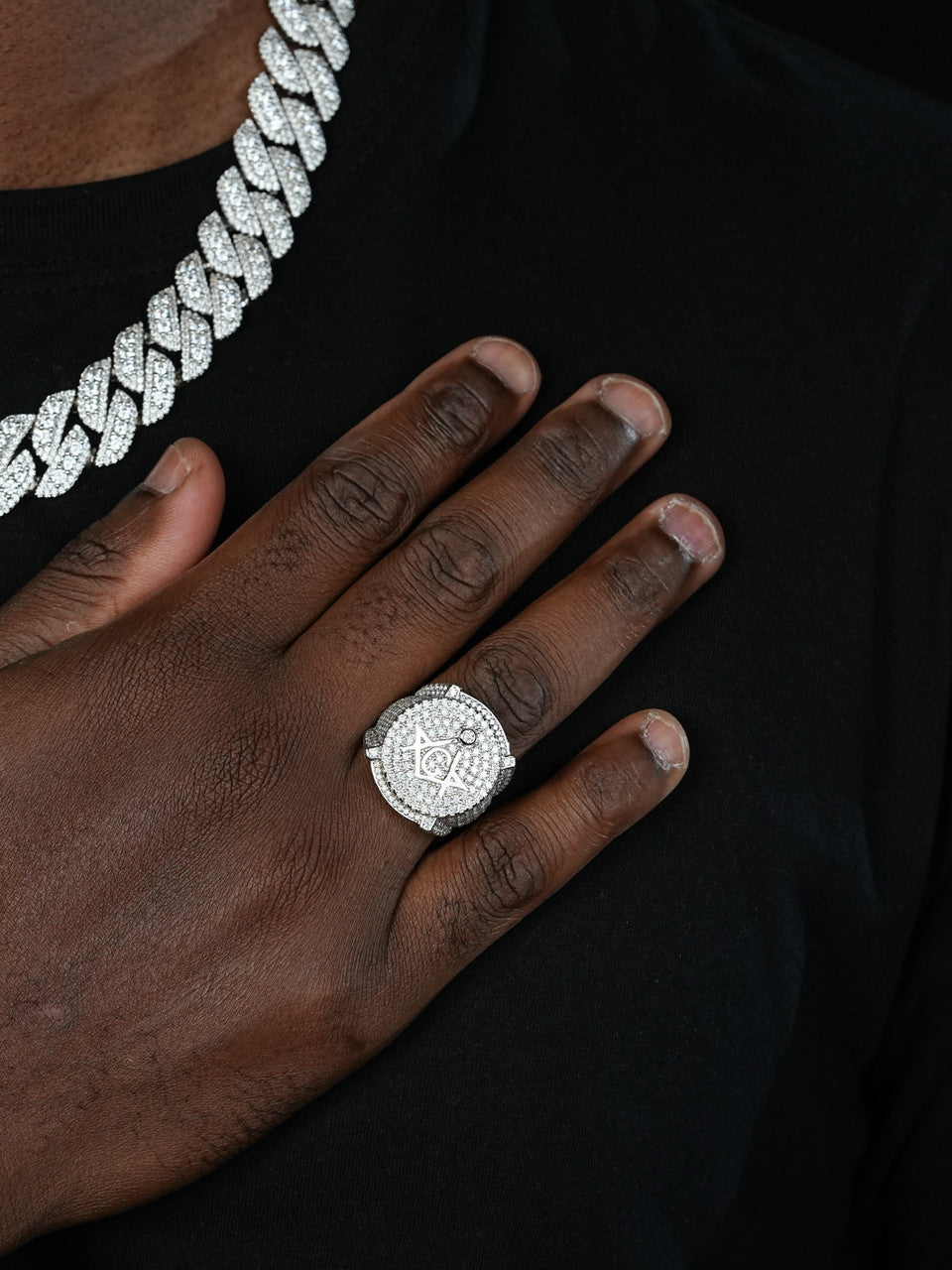 Freemason - The Secret Iced Out Ring - 14k Gold Vermeil 925 Silver - CZ Stones