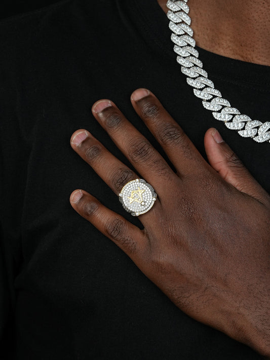 MOISSANITE Freemason - The Secret Iced Out Ring - 14k Gold Vermeil 925 Silver