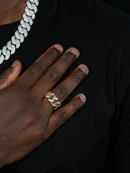 Iced Out Cuban Link Ring - Timeless Classic - 925 Silver Or 14K Gold Vermeil- CZ Stones