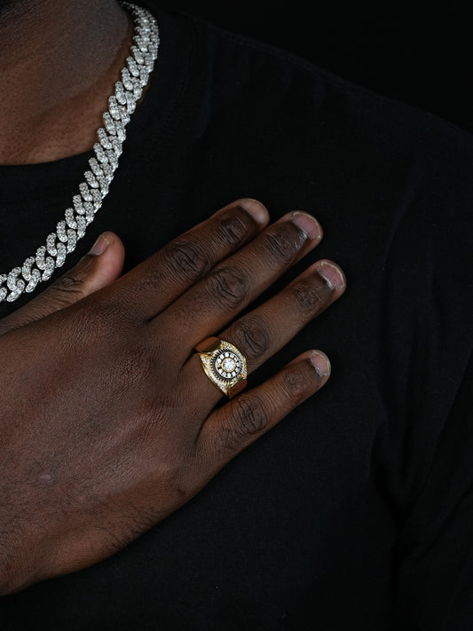 Royalty Ring - 14k Gold Vermeil 925 Silver Two Tone Diamond Cut - CZ Stones