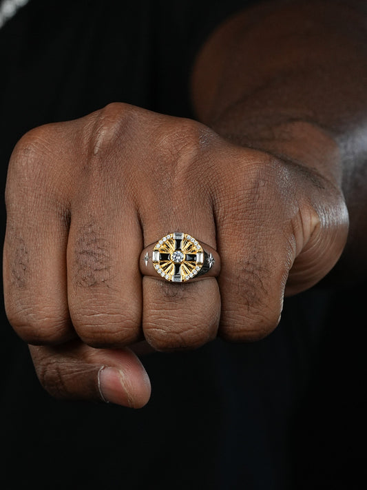 Star Of Bethlehem Ring - 925 Silver & Gold Accent  - CZ Stones