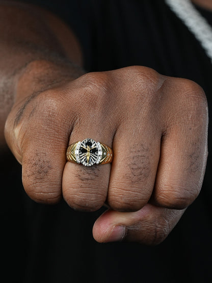 Venetian Jesus On Cross Ring - 14k Gold Vermeil 925 Silver - CZ Stones