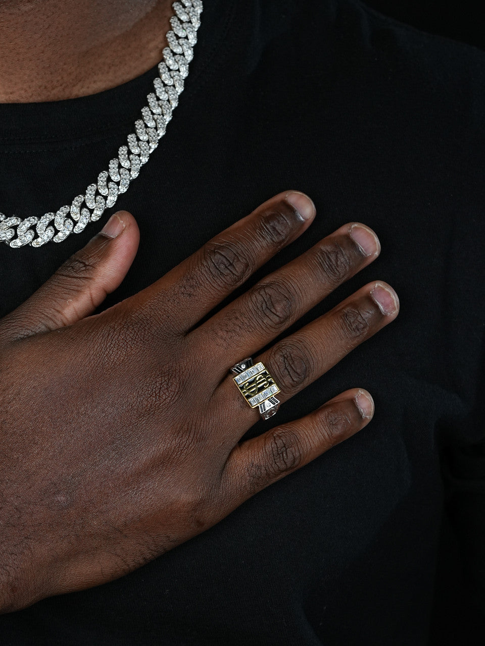 PIMP Money Ring  - 925 Silver & Gold Accent  - CZ Stones