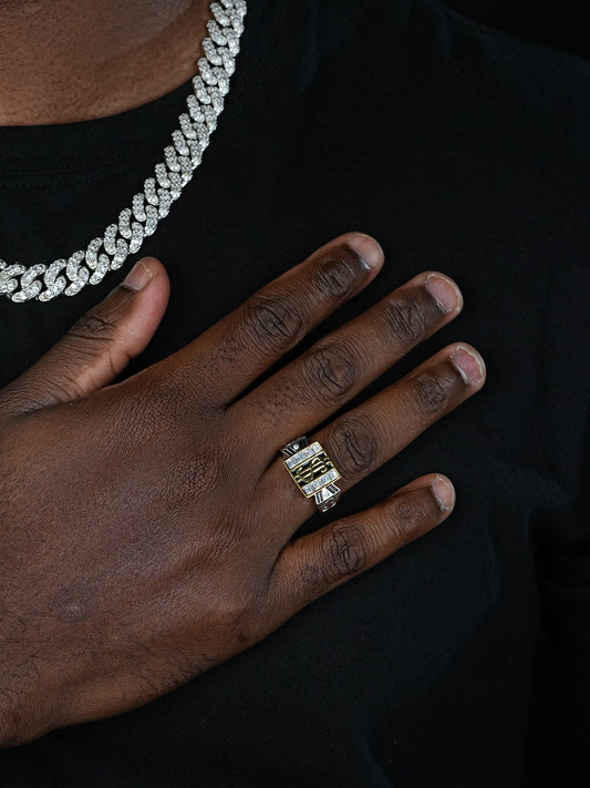 PIMP Money Ring  - 925 Silver & Gold Accent  - CZ Stones