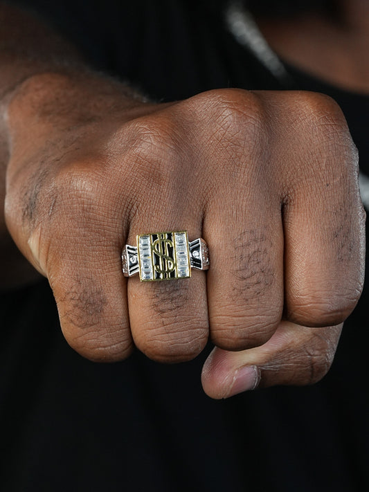 PIMP Money Ring  - 925 Silver & Gold Accent  - CZ Stones