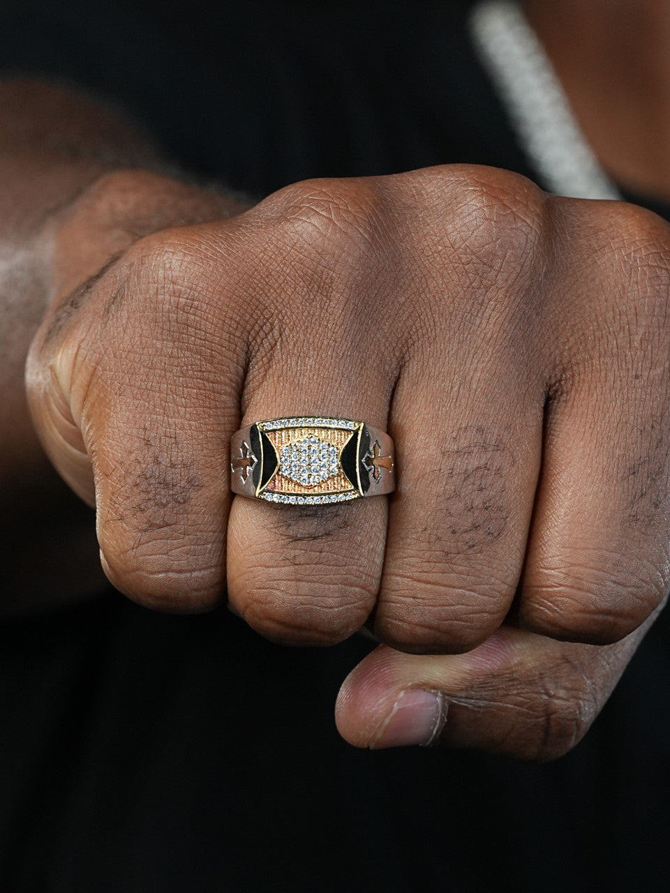 Knight's Templar Ring - 925 Silver & Gold Accent  - CZ Stones