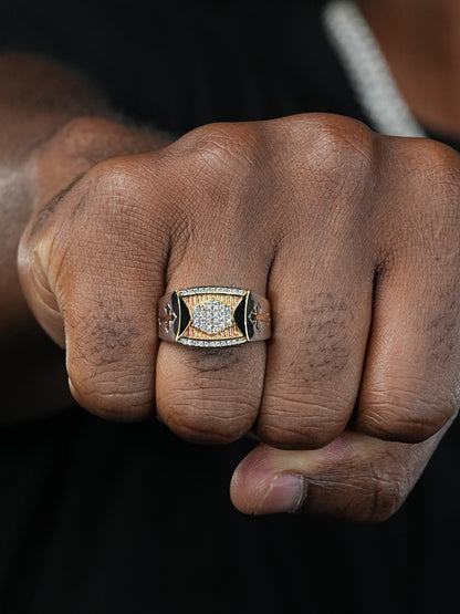 Knight's Templar Ring - 925 Silver & Gold Accent  - CZ Stones