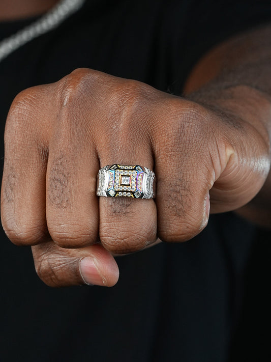 King;s Knight Ring - 925 Silver & Gold Accent  - CZ Stones