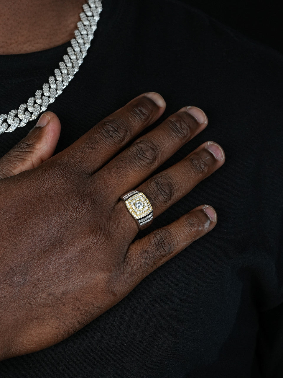 Venetian Ring - 925 Silver & Gold Accent  - CZ Stones