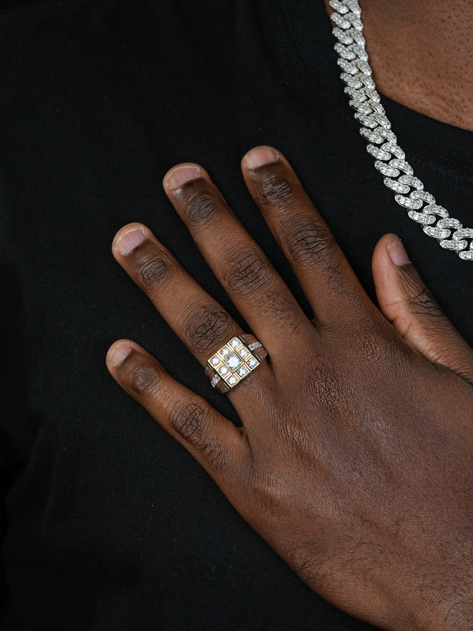 London Square Ring - 925 Silver & Gold Accent  - CZ Stones