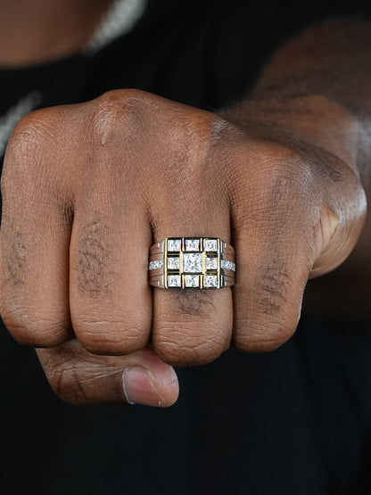 London Square Ring - 925 Silver & Gold Accent  - CZ Stones